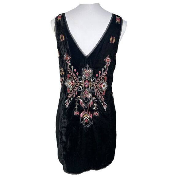 Zara Velvet Dress Black Aztec Beaded Sequin Sleeveless Whimsigoth Mini - Picture 7 of 12